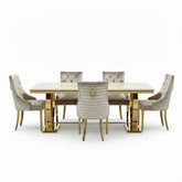 Arianna Gold Marble Dining Table with Roma Mink Chairs - Pendle Village Furniture
